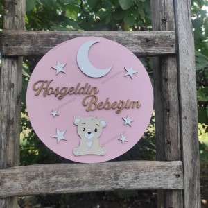 Hoş geldin Bebeğim 3D Bebek&Çocuk Kapı Süsü Ayıcık Ay Yıldızlı