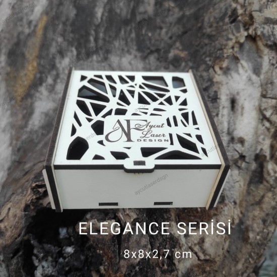 Elegance Serisi 4 Lü Kolye & Küpe & Yüzük veya Miniset Kutusu Taş Desenli  Logolu  8 * 8 * 2,7 cm 100 Adet