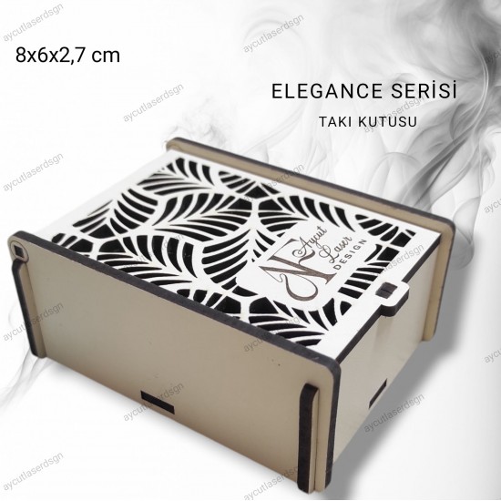 Elegance Serisi 3 Lü Kolye & Küpe & Yüzük veya Miniset Kutusu Yaprak Desenli  Logolu  8 * 6 * 2,7 cm 100 Adet